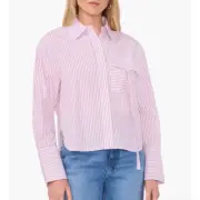 Parker 100% Cotton Pink White Pinstripe Boxy Button Up Top NWT Size Extra Large