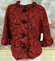 NWT GORGEOUS NICOLE BY NICOLE MILLER SZ 12 RED & BLACK BUTTON FRONT JACKET TOP