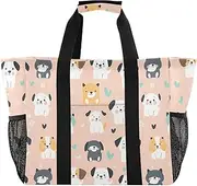 [sanluoli] Tote Bags For Women Collapsable Beach Totes Bags Sandproof with Handles Carrying Tote, Cute Cartoon Dogs Simple, 1 size