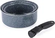Russell Hobbs Nightfall Stone Saucepan Set – Smart Clip Non-Stick Pans, 16cm, 18cm, 20cm, Stay Cool Detachable Handle, Oven to Hob to Table Cooking, Space Saving Stackable Cookware, RH03294EU7
