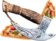 Viking Pizza Axe with Sheath, Viking Butcher Axe, Viking Pizza Cutter Axe - Olive Wood Handle & Heavy Duty Viking Axe Head - Perfect for Cutting Pizza, Meat, Vegetables (PC-29)