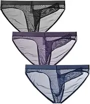 [Golirsteca] Men's Ultra-Thin Mesh Transparent Elephant Nose Open Pouch Bikini Underwear Male Briefs