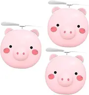 FRCOLOR 3pcs Led Makeup Mirror Mini Fan Rechargeable Portable Makeup Mirror Fan Pig Style