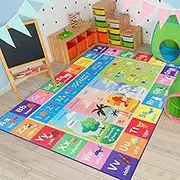 Kids Rugs for Playroom, Cute Classroom Rug Non Slip Play Mat with ABCs Numbers Seasons Cartoon Animals Shapes, Educational and Fun Washable Alphabet Rug for Baby Toddler Children, 3x5 Feet
