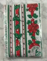 Vinyl Flannel back Tablecloth Holiday Bows and Holly Square 52x52 Vintage