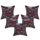 Patchwork Handmade Indian Cotton Cushion Cover Ethnic Pillow Set of 4 Zari Work