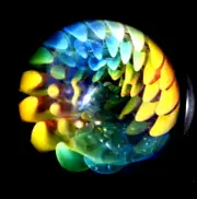 MARCOSE WALTON GLASS MARBLE/1.323"-CONFUSION-BUTTERNUT,ORANGE,YELLOW,GREEN,TURQ