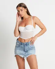 Alexis Lace Overlay Underwire Top in White
