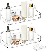 Ranjaner 2 Pack Acrylic Shower Shelves with Soap Dish, Adhesive Clear Bathroom Shelf, Wall Mount No Drilling Acrylic Shower Caddy with Self Adhesive Tape for Bathroom Storage ﻿