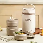 Bento Box Combo with Bag Stainless Steel Lunch Box Food Containers School Kids Adults Lunch Box with Spoon & Fork Lunch Box Bag Outdoor Food Box Combo (3 Brown Boxes)
