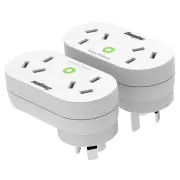 Energizer Double Outlet Power Surge Protector Twin Pack, White. ET-SDAW