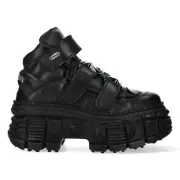 New Rock Boots WALL285-S2 Unisex Metallic Black Leather Platform Gothic Boots