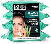 Global Beauty Care Aloe Vera Makeup Remover, Disposable Facial Towelettes, Ultra Soft, For All Skin Types, Moisturizing, Refreshing & Skin Soothing Formula, Convenient, 120Ct. 4 Packs of 30 Wipes