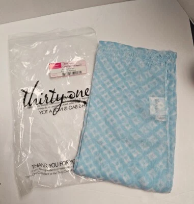 New in Bag Thirty-One Avenue Scarf Sparkling Sqaures Light Blue White