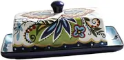 Cabilock 1Pc Butter Container with Lid Elegant Floral Design Food Storage Dish for Butter Snacks Cheese Tableware for Home Kitchen Decor