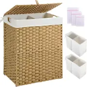 Laundry Hamper with Lid, No Install Needed, 110L Wicker Laundry Baskets Foldable