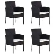 Garden Chairs with Cream White Cushions 4 pcs Black Poly Rattan