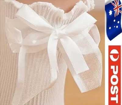 Women Lady Girl Fancy dress white ankle large frilly sheer double bows Socks 425