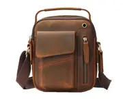 Coffee Leather Diagonal Square Bag Large Capacity Single Shoulder Bag for Man