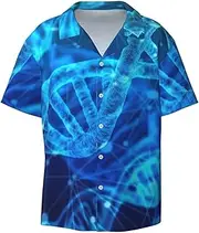 [HVTTIOR] DNA Chain Photo Print Short Sleeve Shirt Cuban Collar Beach Casual Style Summer Vacation Relaxed Fit