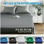 2200TC Art Silk Satin PillowCase & Fitted Sheet Set Single Double Queen King Bed