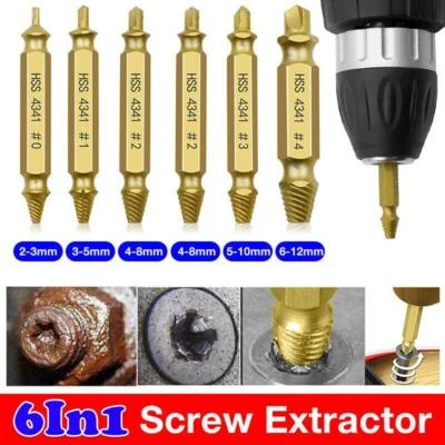 6PCS Damaged Screw Extractor Speed Out Drill Bits Tool Set Broken Bolt Remover