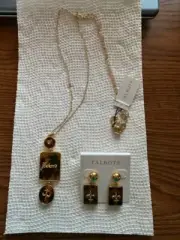Talbots Tortoise Shell Fleur-de-Lis Necklace & Earrings Set