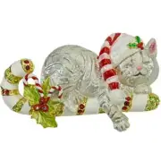 KIRKS FOLLY CANDY CANE CHRISTMAS KITTY PIN PENDANT IN GOLD TONE