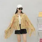 Layd Sequin Tassel Jacket Coat Loose Shiny Tops Cardigan Clubwear Costume Coat