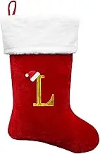 Cettkowns 21-Inch Monogrammed Christmas Stockings with Embroidered Initial Letter L, Red Velvet with 10 inch White Plush Cuff Personalized Christmas Stocking for Xmas Tree Fireplace Family Decor Gifts