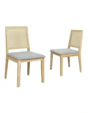 [Levede] Solid Wood Rattan Weave Dining Chair x2 in Brown