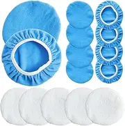 15Pcs Car Polisher Pad Bonnet, 7 to 8 Inch/9 to 10 Inch Orbital Buffer Bonnets with Microfiber Wax Pads and Woollen Polishing Pads, Waxers Bonnet Set for Car Waxing Cleaning