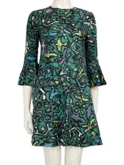 Green Abstract Bird Print Mini Dress