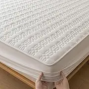 Double Mattress Protector Quilted 150x200/180x200 cm, Mattress Covers King/Single Size Breathable Bed Sheet, Extra Deep Fitted Mattress Cover 30 cm Mattress Pad(White,48x74cm(2X Pillowcase))