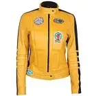 Kill Bill Uma Thurman The Bride Classic Yellow Padded Biker Leather Jacket