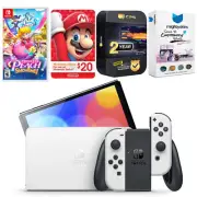 Nintendo Switch White OLED + Princess Peach: Showtime! + $20 eShop Gift Card