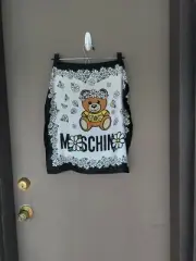 Moschino 100% Silk Scarf Black and White Daisy Bear