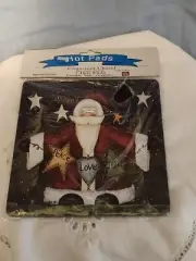Vtg 1999 Range Kleen Hot Pads Santa ( Peace Love Joy ) NIB Laurie Korsgaden.