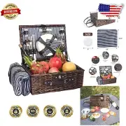 Spacious Wicker Picnic Basket with Blanket & Utensils - Perfect for Any Occasion