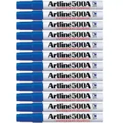 12 x Artline 500A Whiteboard Marker Xylene Free Bullet Tip 2mm Blue