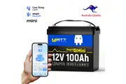 WattCycle 12V 100Ah Mini Smart LiFePO4 Battery - Compact Design, Bluetooth Monitoring, 100A BMS, Low-Temperature Protection, Ideal for RVs, Marine, Off-Grid & Electric Vehicles