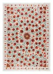 5x7 ft Silk Hand Embroidered Suzani Fabric Table Cover, New Uzbek Wall Hanging