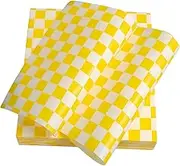 100-Pack Yellow Checkered Dry Waxed Deli Paper Sheets – 18x18cm Food-Grade Sandwich Wrapping Paper & Basket Liners for Grease Resistance & Freshness
