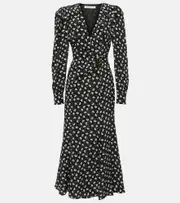 [Alessandra Rich] Alessandra Rich Printed silk midi dress AU 6 black