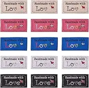 Cheriswelry 150pcs Woven Sewing Labels 5 Color Word Handmade & Love Cloth Labels Art Woven Tag Knitting Crafts Fashion Garment Sewing Cotton for Sewing on Clothes Waterproof Personalized 25x50x0.5mm