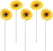 Alipis Metal Sunflower Stake, 5pcs Rust Proof Yellow Silk Cloth Daisy Flower Stick Large Flower Yard Art Garden Decor for Outdoor Lawn Landscape