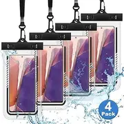 YELLOW-PRICE Universal Cellphone Waterproof Pouch Dry Bag Underwater Case for iPhone 12/11 Pro Max Xs Max XR X 8 7 6S+ SE 2020, Galaxy S20 Note20 Ultra S10 S9 S8/Note10+ 8 9 up to 7.2" - 4 Pack, Black