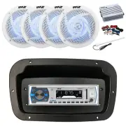 Pyle Marine Radio, Spa Bezel,Adapter, Antenna,Amp w/Kit, 4x 4" LED White Speaker