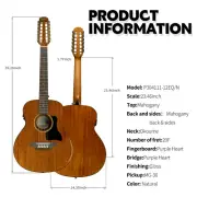 Haze Natural P30411112EQN 12-String 36" Saddle Height Adjustable Acoustic Guitar