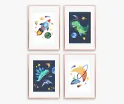 4 x A4 Unframed Nursery/Baby/Kids Space Dinosaurs Watercolour Wall Prints Gift